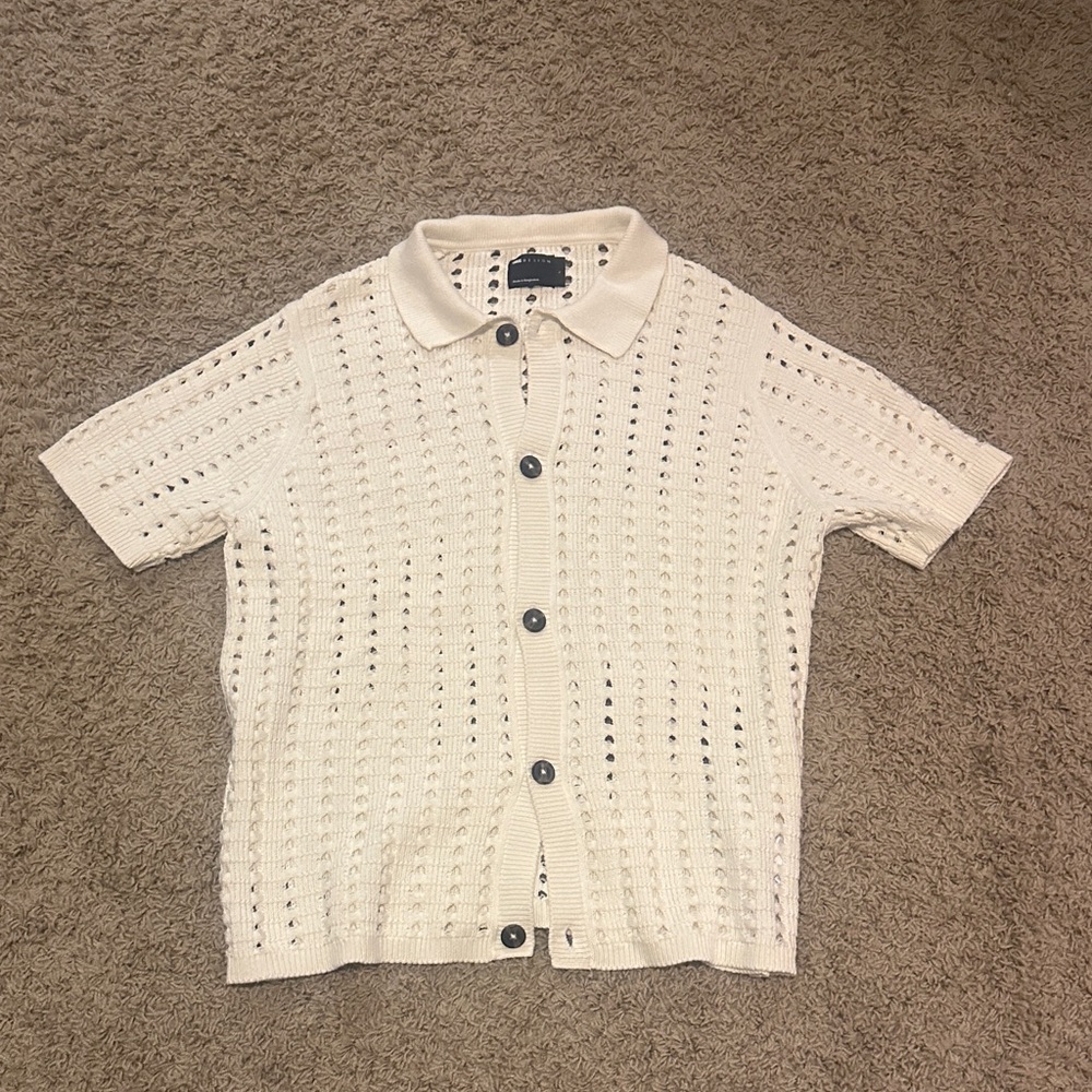 ASOS knit Cream Short Sleeve Button-Up